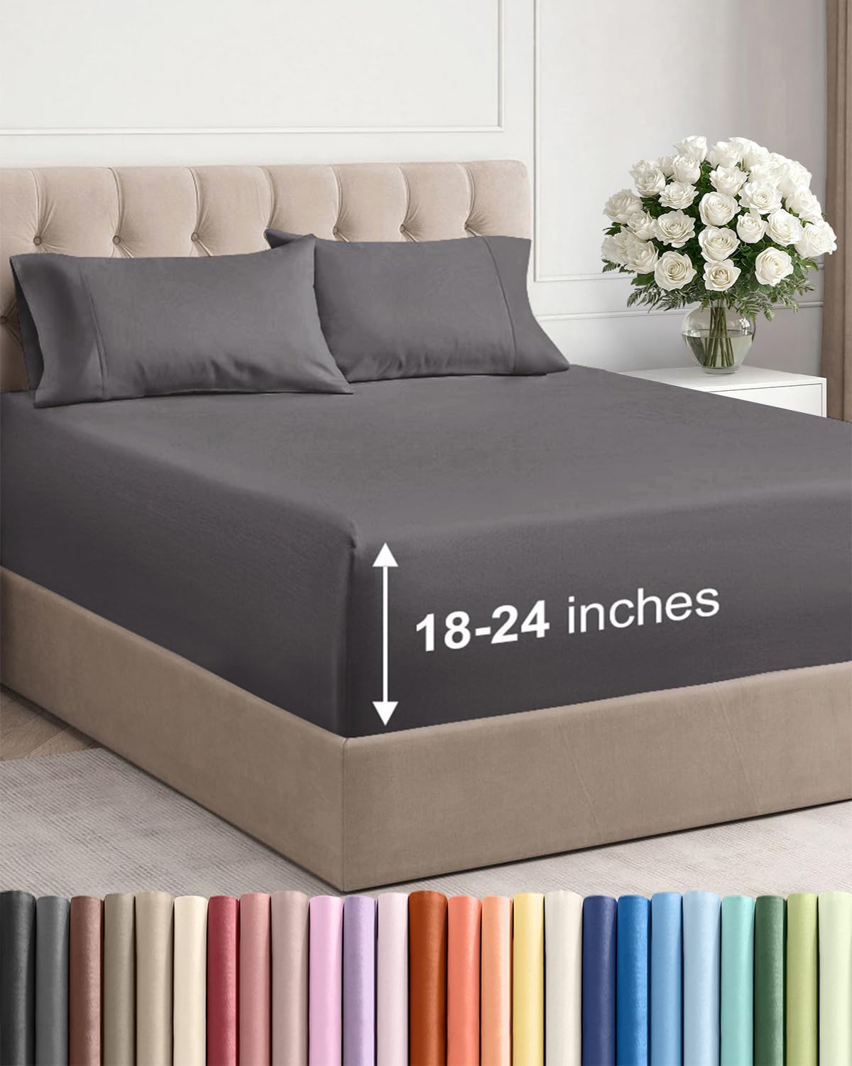 CGK Unlimited Extra Deep Pocket Twin Sheet Set - 4 Piece - Deep Fitted Sheet - Extra Deep Pocket Twin Sheets - Easily Fits Mattresses Up to 24 Inches Deep — image 1