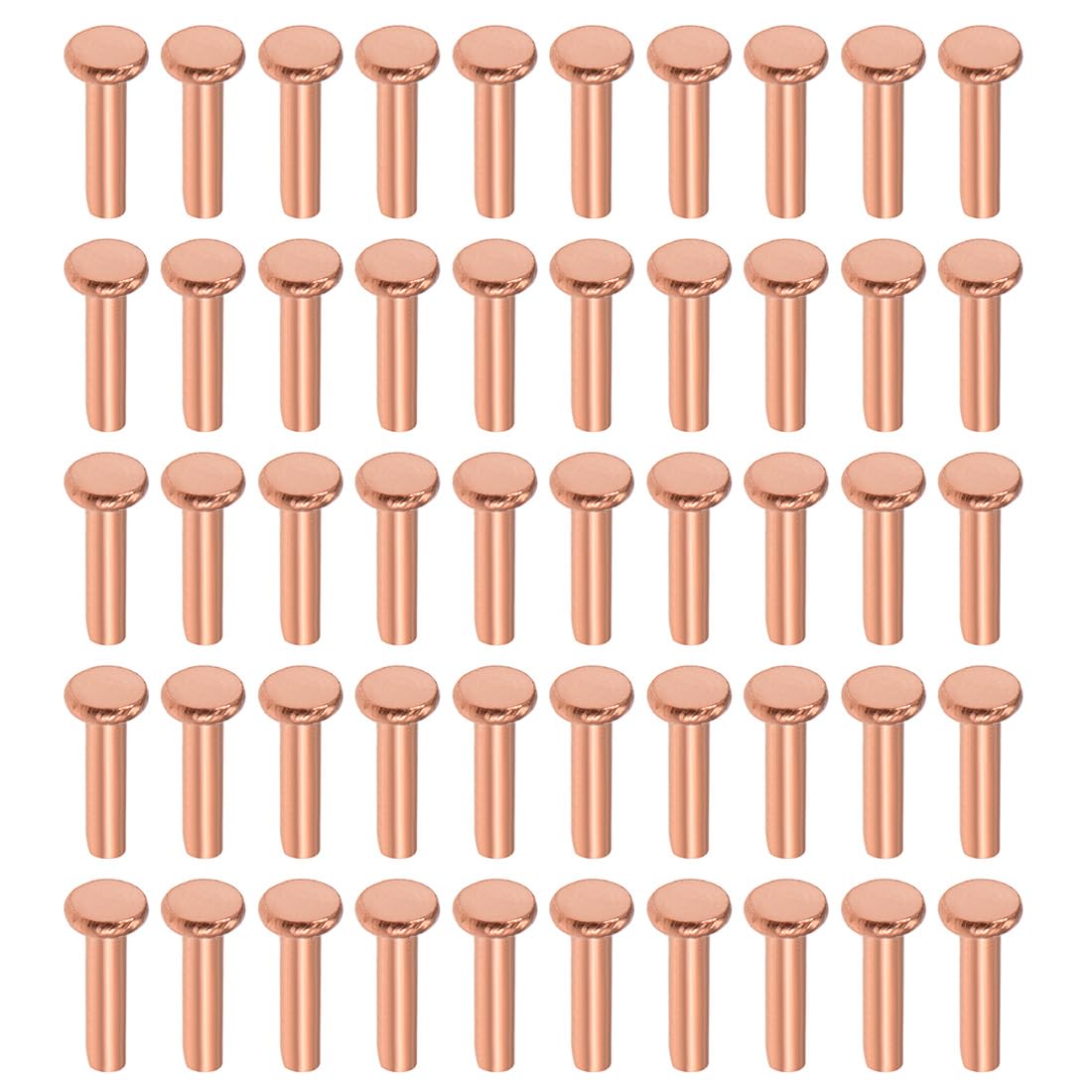 sourcingmap 100Pcs Copper Solid Rivets, 3/32" x 25/64" Flat Head Rivet Metal Fasteners for Electrical Applications, Leather Working Supplies