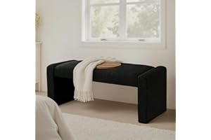 SIMTONAL Black Entryway Bench with Solid Wood Frame, 47" Boucle Window Seat Upholstered End of Bed Bench for Bedroom Living Room