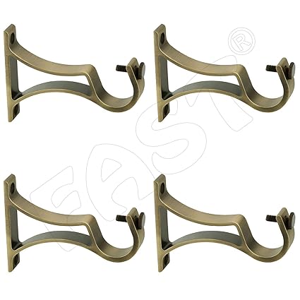 FAST Aluminium Brass Antique Curtain Rod Support Clasmp (Yellow) - Pack of 4