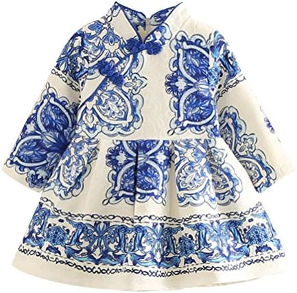 SPRMAG Baby Girl Flower Print Chinese Qipao Cheongsam Dress Festival 3T Blue