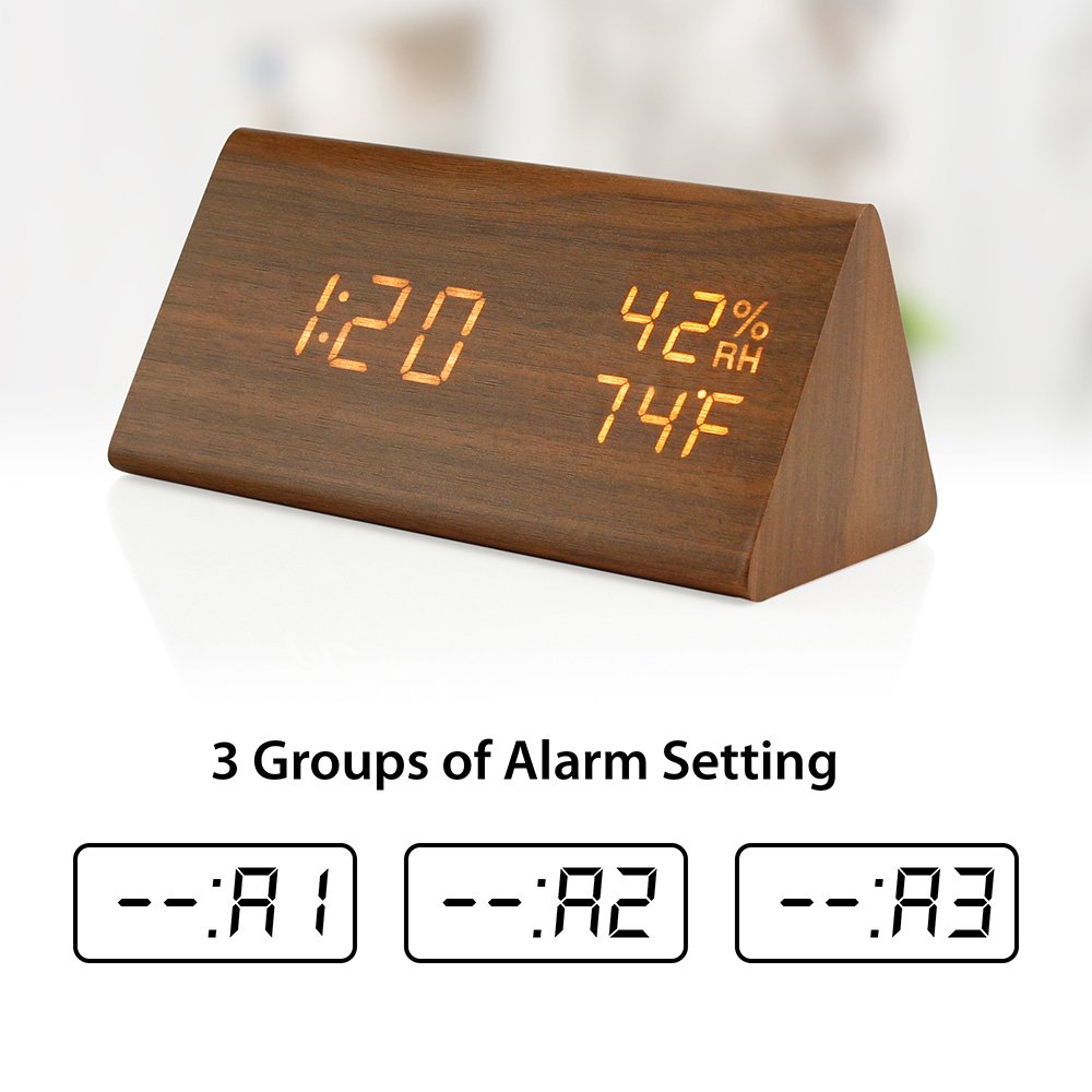 Oct17 Wooden Alarm Clock, Wood LED Digital Desk Clock