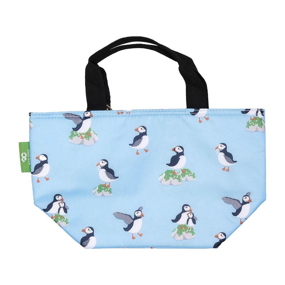 Eco Chic Lightweight Foldable Insulated Lunch Bag Water Resistant Cooler Bag (Multi Puffin Blue) — image 1