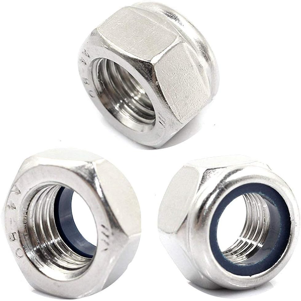 uxcell M6 x 1mm Nylon Insert Hex Lock Nuts Plain Finish 316 Stainless
