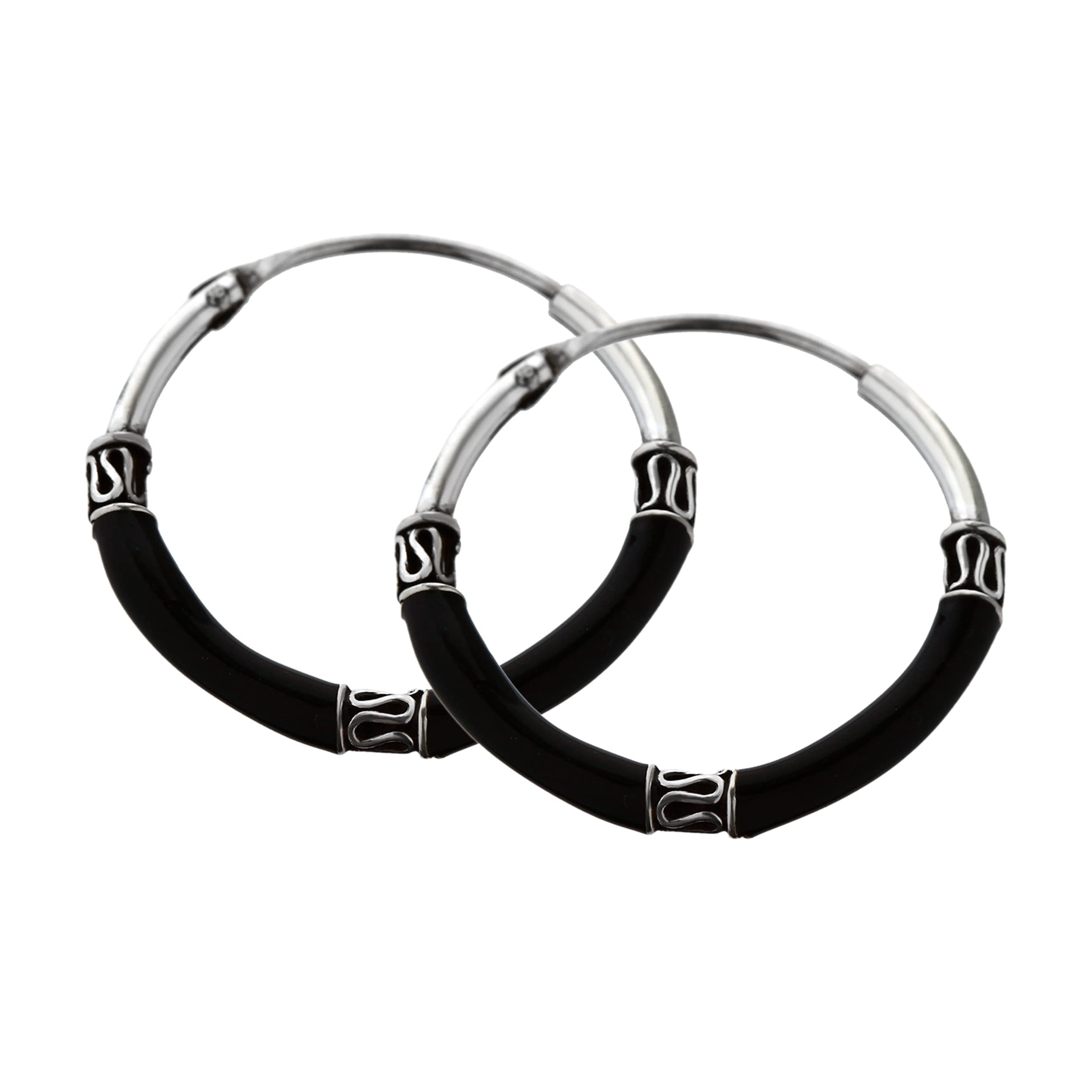 NKlaus silver SET 2x pair black creoles Lúsía 20mm 925 sterling silver 40543
