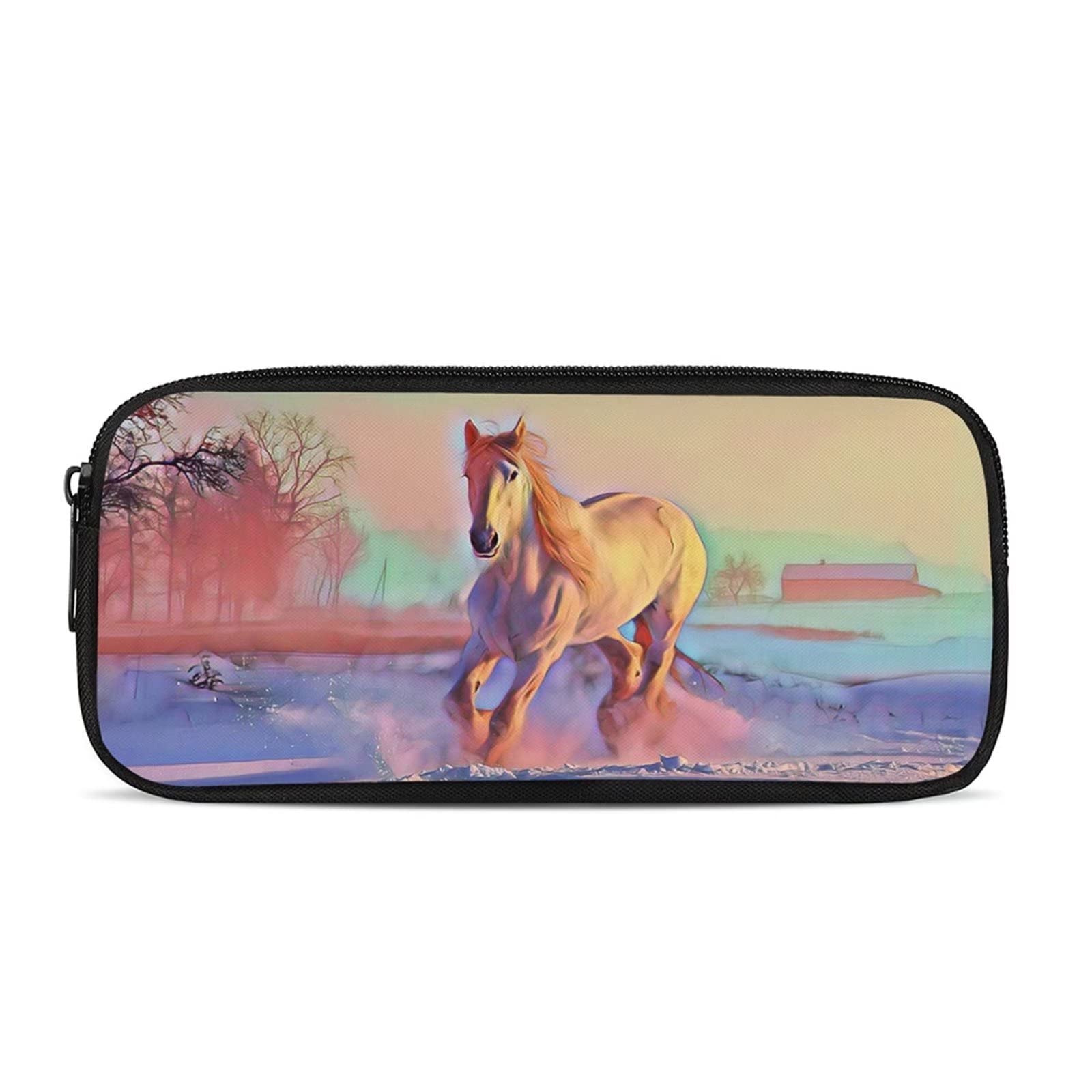 HELLHERO Horse Pencil Case Zipper Pencilcase Pen Bag Pouch Stationery Holder Marker Organzier Protable Cosmetic Bags for Kids Adults School Office Travel Storage Pouch
