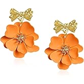 Vavhoo Boho Matte Flower Statement Stud Earrings with Gold Bow Floral Bud for Women Sister Mom Lover Earring