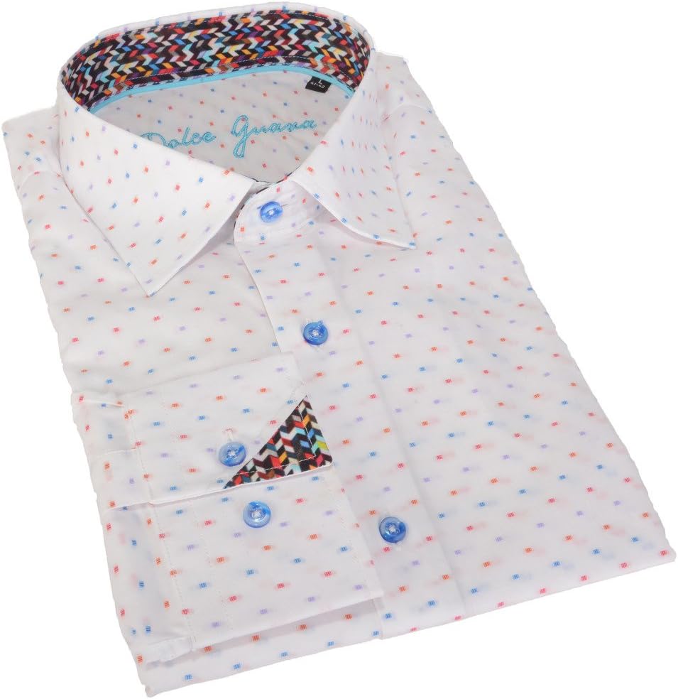 White Multi-Colored Polka Dotted Button Down Semi-Fitted Shirt