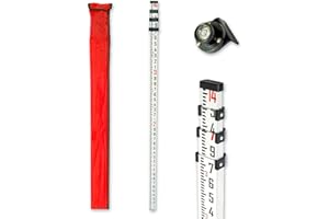 MEI SHUO PIN Survey Rod 14-Foot Aluminum Grade Rod - 10ths,Grade Rod,Grade Stick for Laser Level,Survey Rod，Grade Rods,Survey Pole,With Bubble Level, 4-Stage Telescopic,Double-Sided Scale Telescopic Leveling Rod