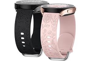Knossen Floral Engraved Bands for Garmin Venu 2Plus, Venu Sq2, Venu, Vivoactive 5, Vivoactive 3, Soft Silicone Flower Pattern Replacement Strap for Garmin Vivomove Sport and Forerunner 245 645 Music, 2 PACK
