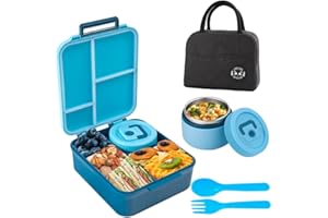 Lunch Box for Kids with Bento Box Bag Stainless Steel Soup Jar and Cutlery, Leak-Proof Kids Lunch Box 4-Compartments Freezer 