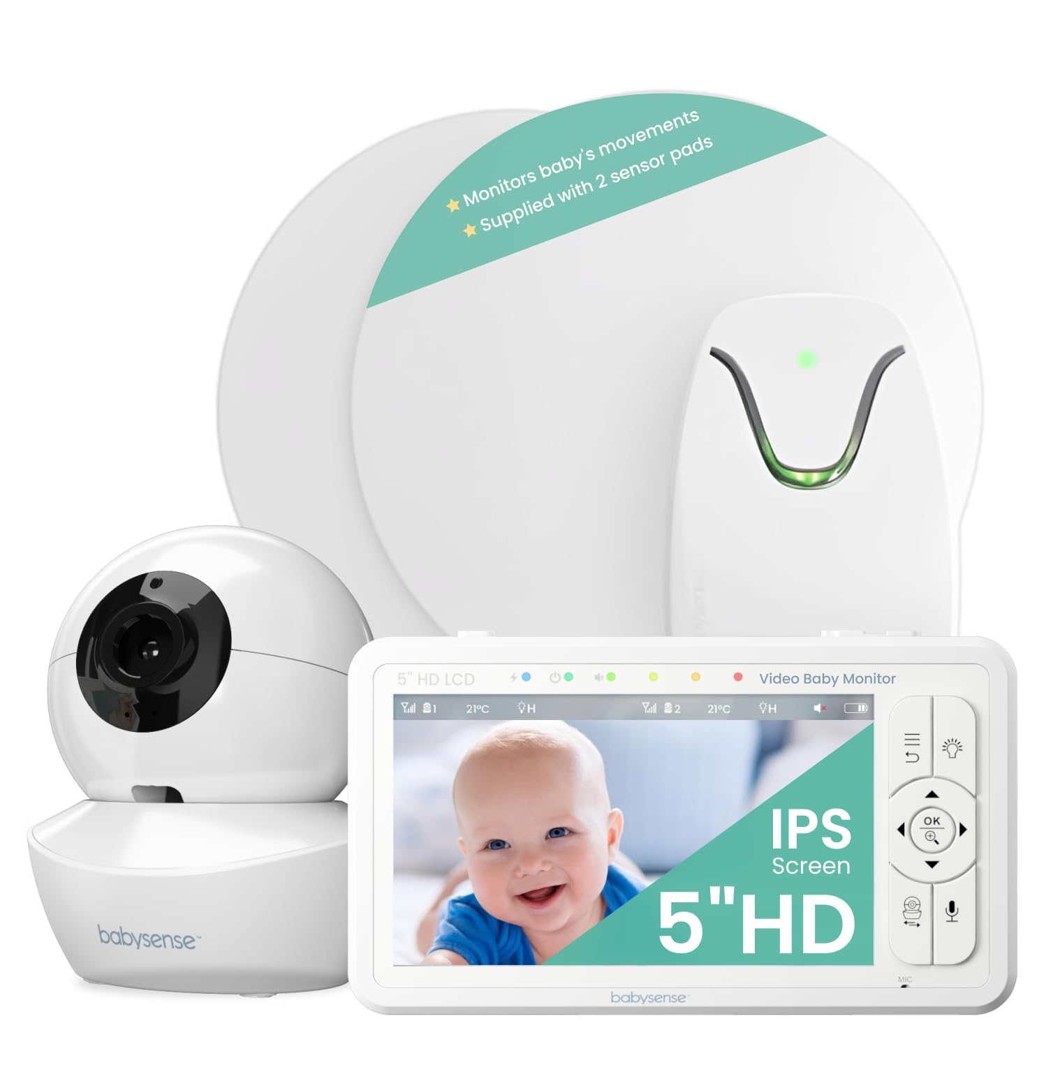 Babysense HD Video Baby Monitor with Night Light Camera & Baby Movement Monitor, Tracks Movements & Motion Irregularity, Non-Contact, Home Use, 2-in-1