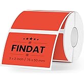 FINDAT Red Thermal Labels 2 × 3 Inch Vinyl Rectangular Waterproof Direct Printer Sticker Self-Adhesive Perforated Name Tag for Logo DIY QR Design Office Address 500 PCS