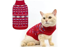 BINGPET Cat Clothes Turtleneck Knitted Sleeveless Cat Sweater - Christmas Outfit for Sphynx & Kitten Puppies(Red,Medium)