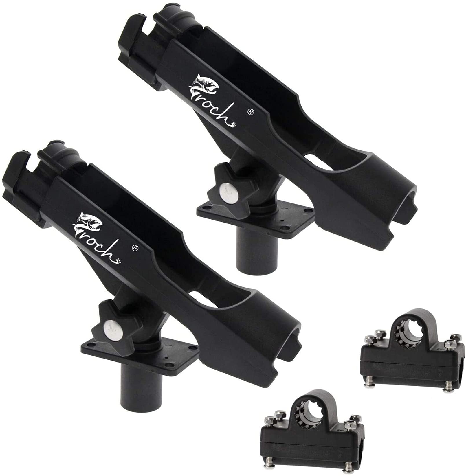 Croch 2 Pcs Adjustable Fishing Rod Holder for Boat and Kayak, Plastic, Black, Deck Mount
