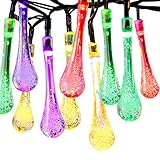 Homeme 50 LED Solar String Light Waterproof 23ft Outdoor Water Drop Fairy Decor for Christmas, Halloween, Patio, Garden