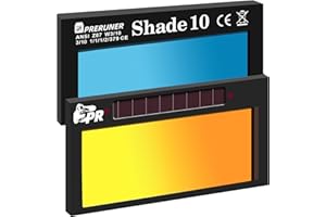PRERUNER Core Series Gold Shade 10 Auto Darkening Welding Lens | 2"x4 1/4"x 0.2" Welding Lens | Gold Coating | Cool Blue Puddle View | Sugar Scoop/Pancake Welding Hood Replacement- 10 + Years of Experience