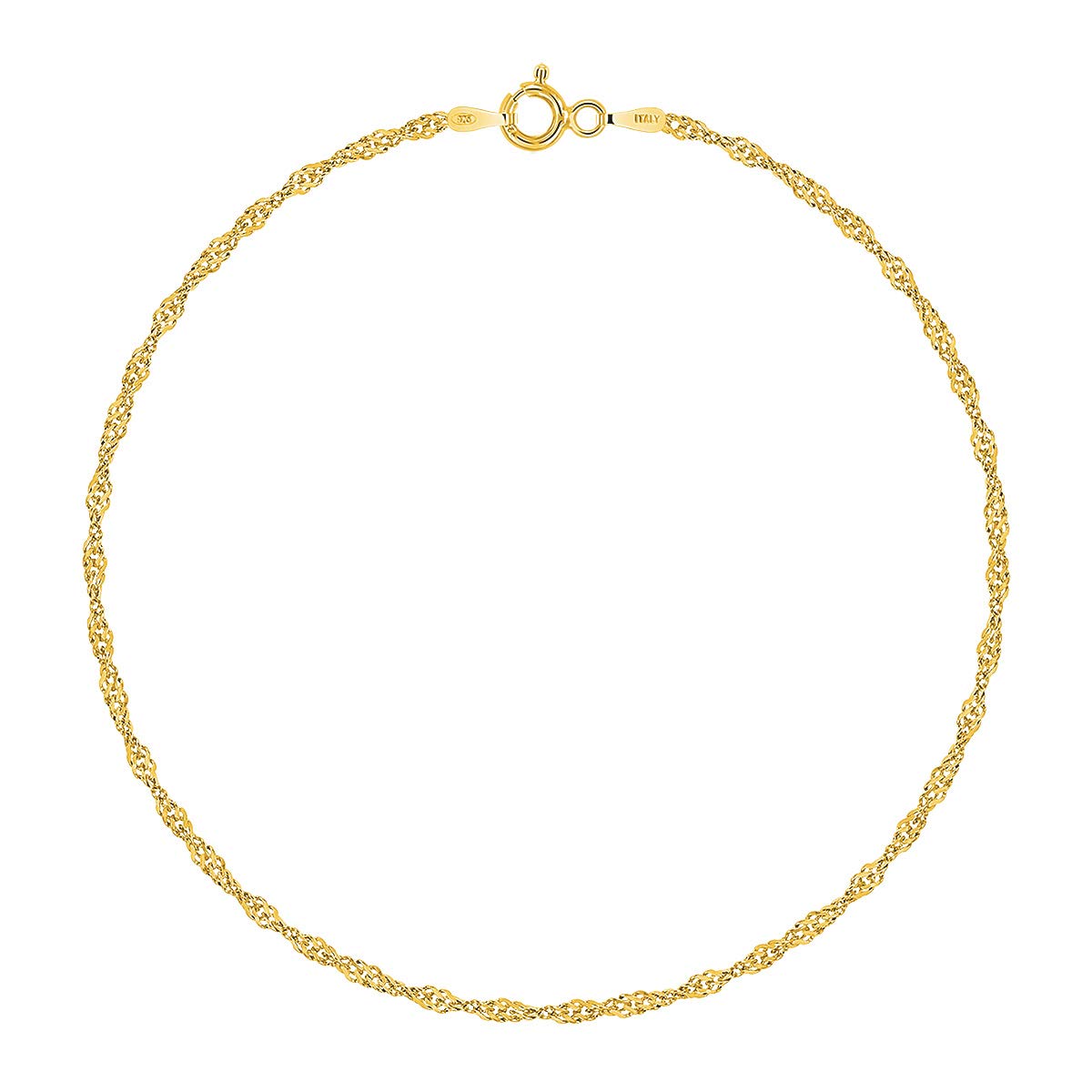 PLANETYS - 18K Yellow Gold Plated 925 Sterling Silver Singapore Chain Anklet Width: 2 mm