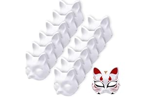 Wobeny 12 Pack White Cat Masks – Blank DIY Paper Masks with Elastic Strap for Cosplay, Masquerade, Halloween, Theater, and Creative Party Craft Projects
