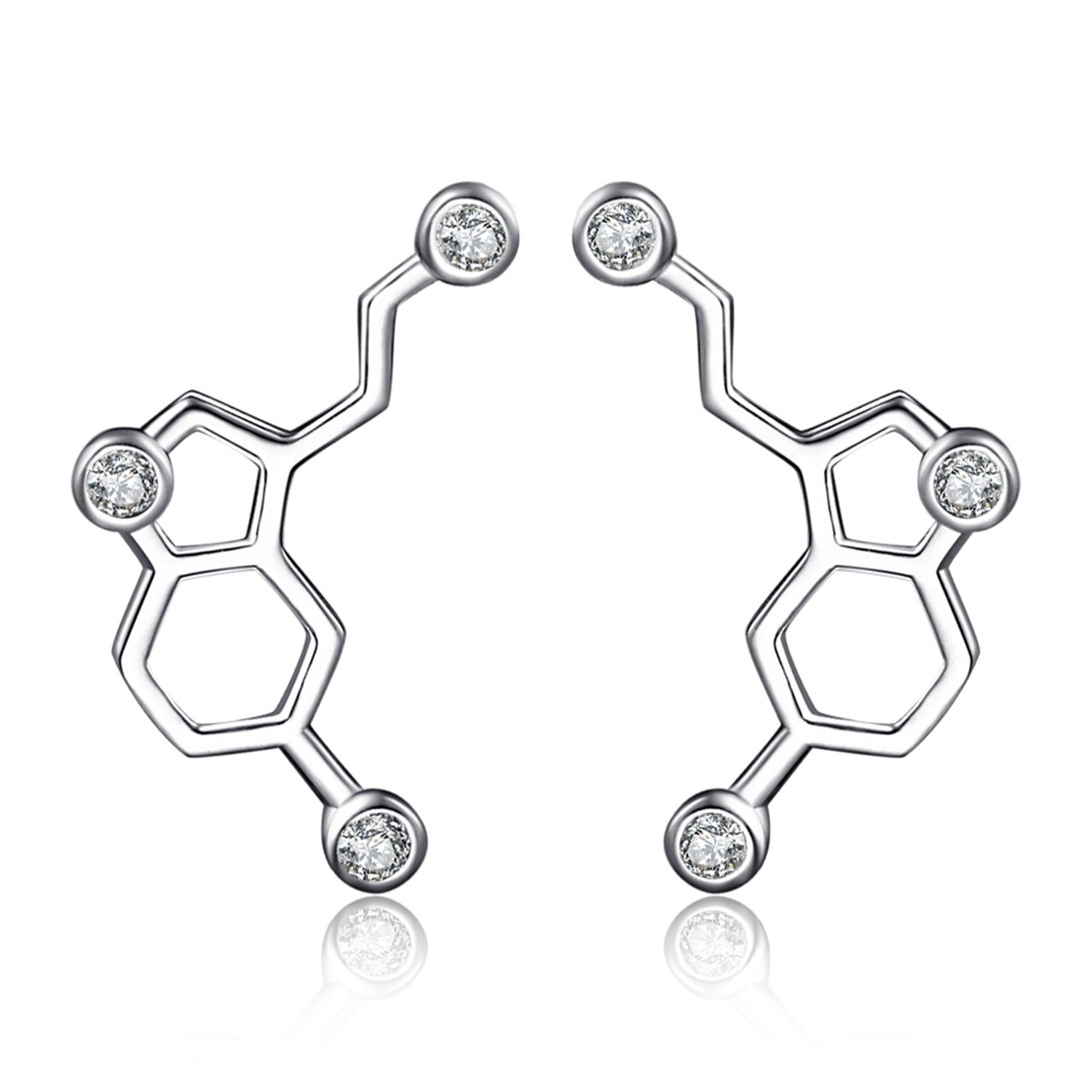 JewelryPalace Serotonin Molecules Cubic Zirconia Stud Earrings for Women, Dopamine 14k White Gold Plated 925 Sterling Silver Earrings for Girls, CZ Jewellery Set Earrings for Her