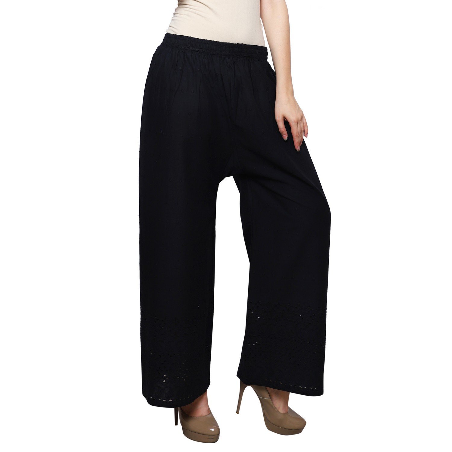 eldino regular fit women's rayon casual palazzo pants - black