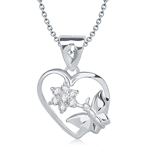Vina Jewels Valentine Flaying Butterfly Heart Shape Rhodium plated Pendant - P1190R [VKP1190R]