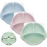 bc babycare Silicone Toddler Plates with Lids, Baby Plates with Suction Base, Microwave & Dishwasher Safe, BPA-Free Divided Plates for Kids 3 Pack Pink & Green & Blue