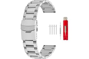 SINAIKE Brush Matte Finish Metal Watch Band Stainless Steel Bracelet Straps 18mm/20mm/22mm/24mm Double Buckle Black or Silver,Gold