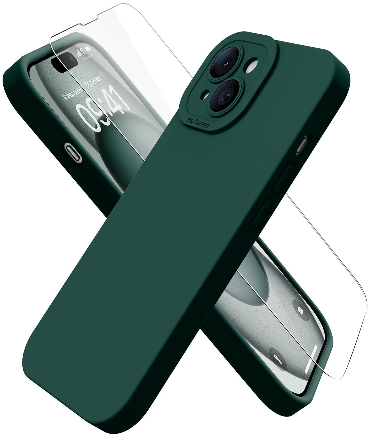 Magnetic for iPhone 15 Case with Screen Protector - Wireless Charging Compatible - Upgraded Camera Protection - Silicone Shockproof Protective Phone Case for iPhone 15 6.1" - Forest Green