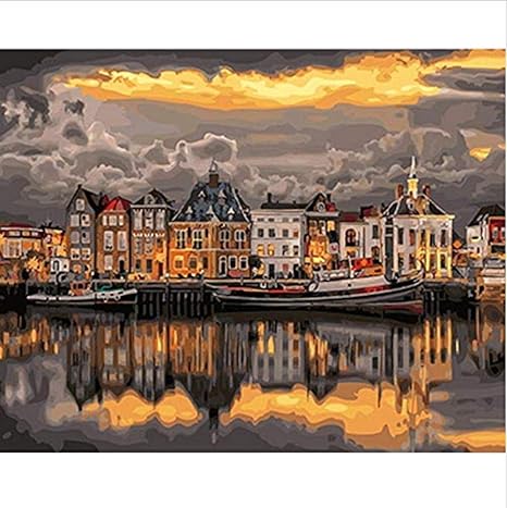 Hdgref Malen Nach Zahlen Diy Wand Auf Flussstadt Diy Digitales Malen Acrylmalerei 40x50cm Kein Rahmen Amazon De Kuche Haushalt