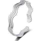 925 Sterling Silver Bracelets Open Adjustable Bangle Bracelet Teardrop Water Drop Cuff Bangles for Women