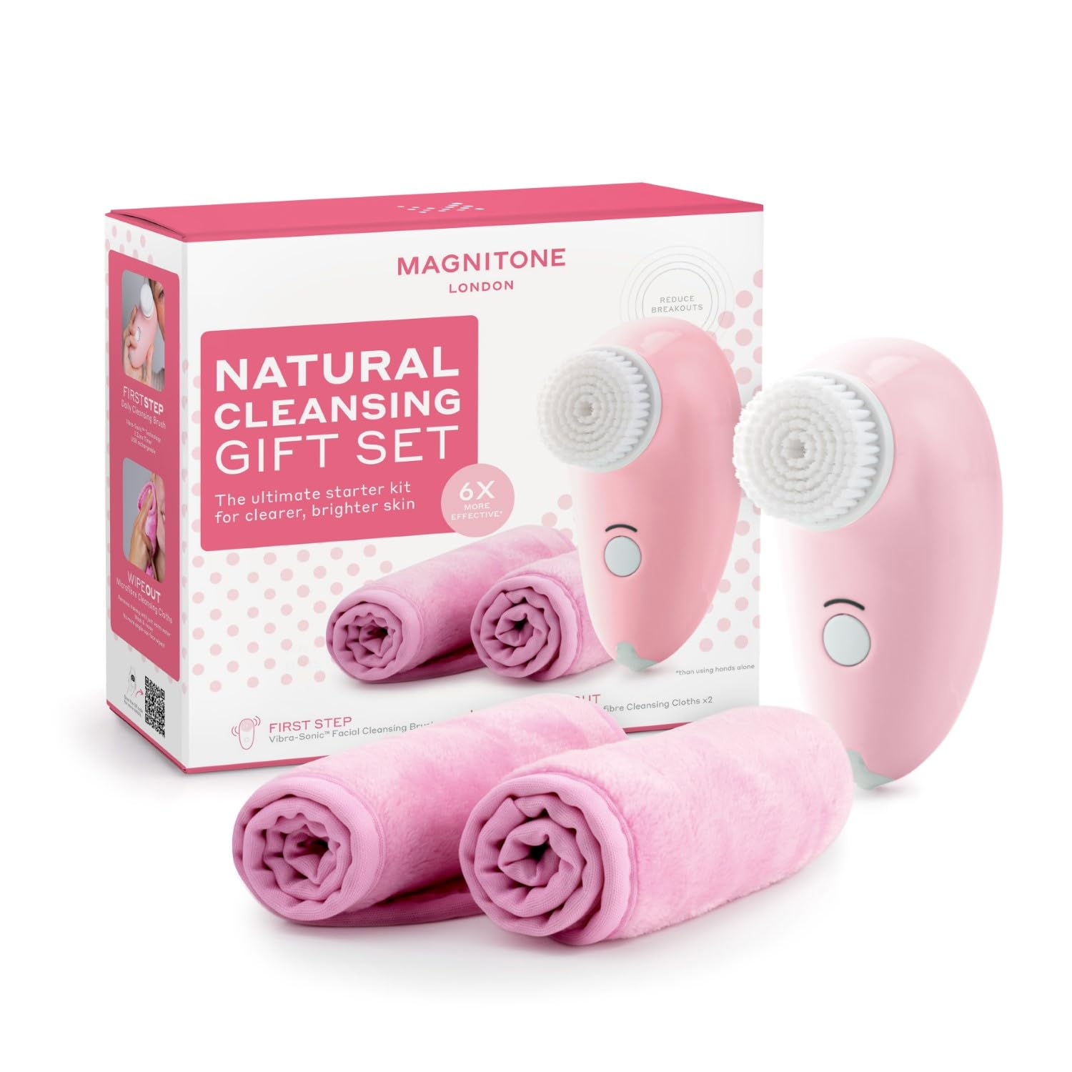 Magnitone Natural Cleansing Ultimate Gift Set with First Step Daily Cleansing Brush and 2 Wipe Out Makeup Remover Cloth Wipes