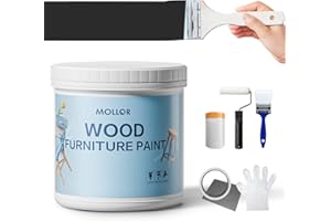 Mollor Matte Finish Wood Paint for Furniture, Durable Cabinet Countertop Paint Easy Application for DIY Projects, Wood, Metal, Home Decor and More(16OZ, Black with Tools)
