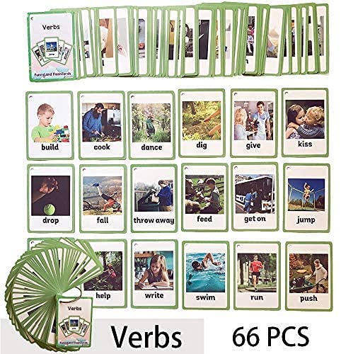HONTOUSIP 66 Pcs Verbs Flash Cards for Toddler | Special Educational Learning Routine Cards Set | Perfect for Kindergarteners/Teacher/Autism Therapists Tools(4.33x 3.0in)