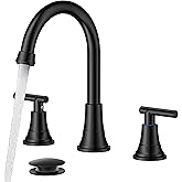 FORIOUS Black Bathroom Faucet 3 Hole Vanity, 2 Handle 360° Swivel Matte Black 8 Inch Widespread Bathroom Sink Faucet 3 Holes, with 360 Degree Rotating Spout, Pop-up Drain, Supply Lines