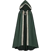 FCCAM Long Hooded Cloak for Women Suede Hooded Cape Medieval Renaissance Cloak Halloween Costume