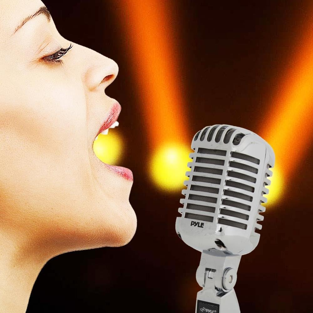 Pyle Classic Retro Dynamic Vocal Microphone - Old Vintage Style Metal Unidirectional Cardioid Mic with XLR Cable - Universal Stand Adapter - Live Performance Studio Recording - PDMICR68SL (Silver): Musical Instruments