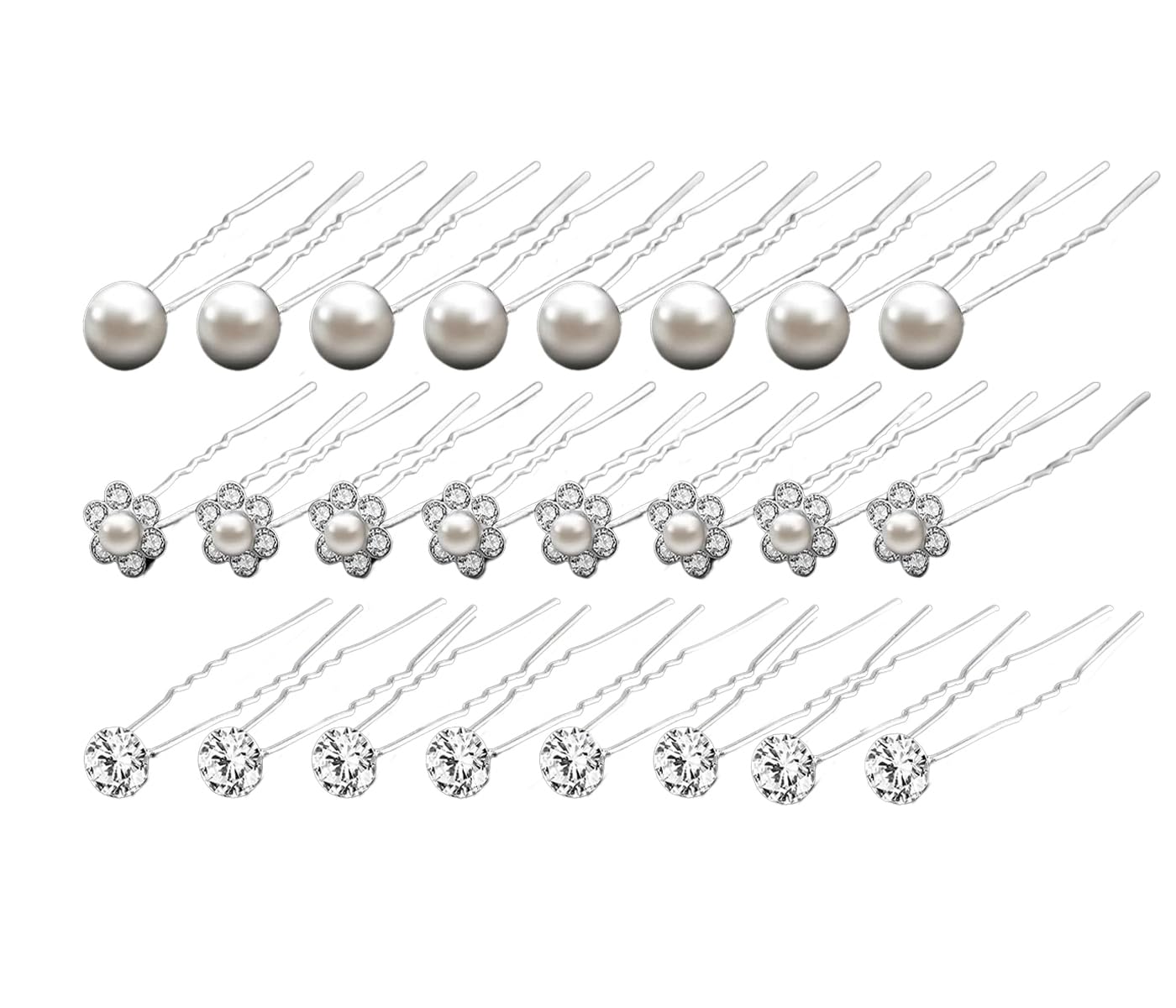 24 x Wedding Hair Pins, Rhinestone Pearl Hair Accessory, U-Shaped Flower Hair Clip, Bridal Shape Hair Jewelry, Wedding Rhinestone Hair Barrette Pin Wedding Pearl