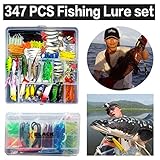 XBLACK Fishing Lure Kit 347pcs Fishing Lure Baits/Tackle Hard Soft Plastic Fishing Lure VIB Frog Lures Spoonbait with Sharp Treble Hooks in Saltwater Freshwater for Bass Trout Salmon with Tackle Box