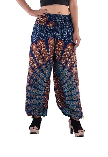 Rayon Jaipur Sanganeri Rajasthani Mandala Hand Block Printed Harem Trouser (Stretchable - Medium to XL Fit)