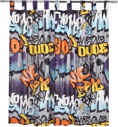 Boys Cool Graffiti Bedroom Lined Curtains Drop 54 Amazon Co Uk