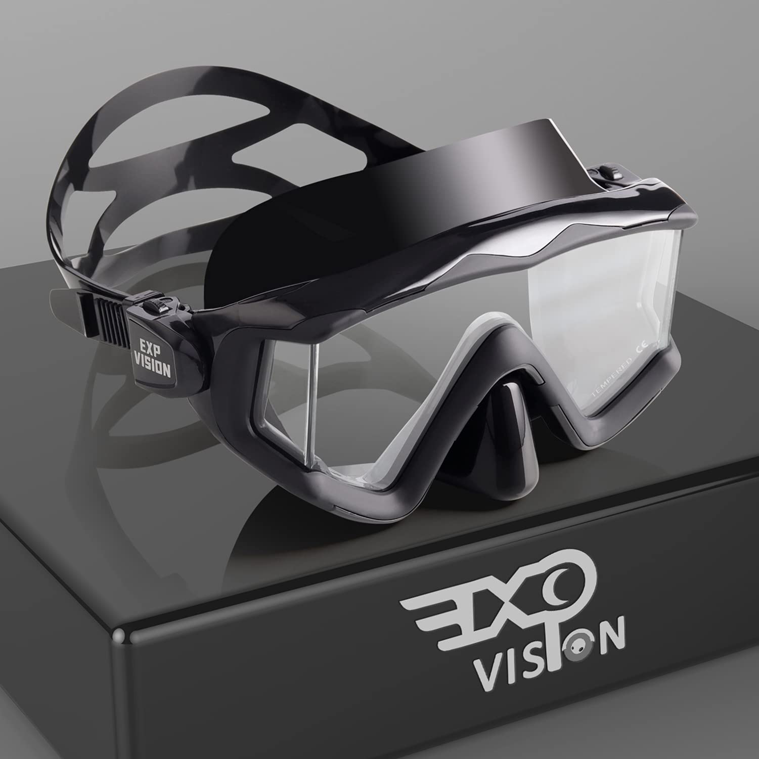 Photo 1 of Adult Pano 3 Window Scuba Diving Mask, Tempered Glass Snorkel Mask Anti-Fog Swim Mask No Leakage Swim Goggles with Nose Cover Snorkeling Gear for Snorkeling, Freediving, Swimming (Matte Black)