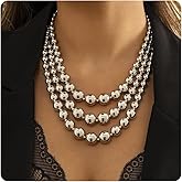 CLOORDE Chunky Silver Beaded Necklace for Women Layered Silver Beaded Choker Hip Hop Style Statement Ball Necklaces Exaggerated Trendy Jewelry Accessories Gifts for Her
