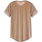 VFIVE UNFOUR Mens Velvet Velour Fashion Hip Hop Long Line Hem T Shirts