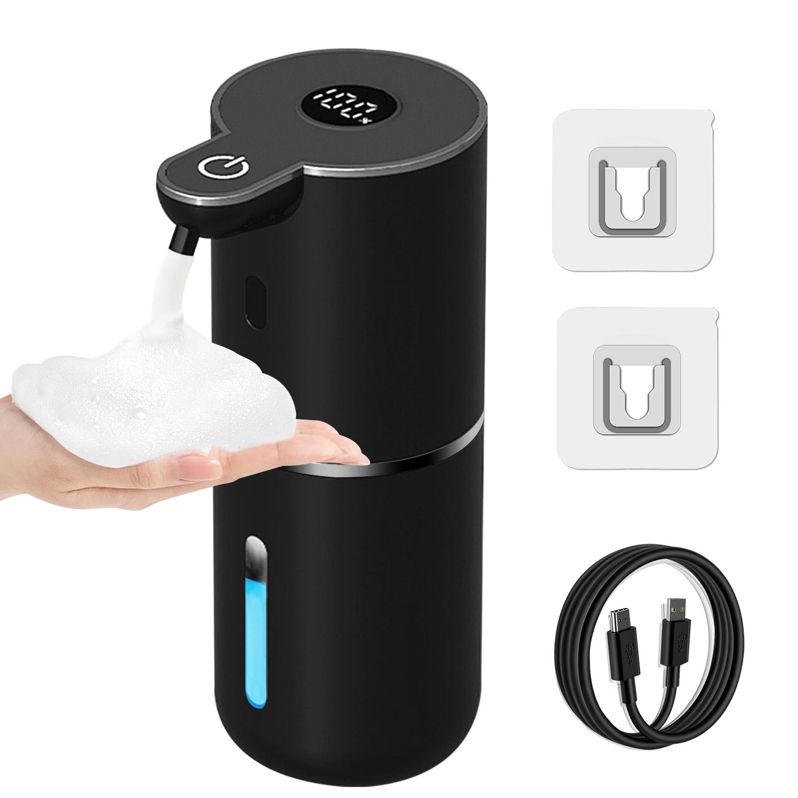 Photo 1 of OHIFAST Automatic Foaming Soap Dispenser Touchless, USB Rechargeable Smart Hand Soap Dispenser, 6-Level Adjustable, 12.8oz/380mL, Compatible with Thick Thin Dish Soap for Bathroom Kitchen-Black