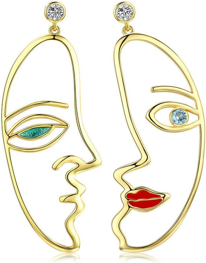 NewLTrendy Silver Color Hyperbole Picasso Face Drop Earrings for Women Clear CZ Wedding Engagement Jewelry