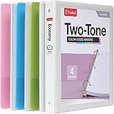 Cardinal 3 Ring Binders, Binders for School and Office, Durable 1 Inch, Round Rings, Holds 225 Sheets, ClearVue Presentation View, Non-Stick, Two-Tone Pastel Interiors, 4 Pack (1002479)