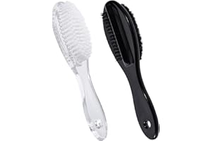 Beomeen Nail Brush for Cleaning Fingernails 2 PCS, Long Handle Grip Double Sided Nail Foot Scrub Brush Fingernail Cleaner, Soft Stiff Bristles Pedicure Nail Scrubber Non-Slip for Men Women Black White