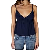Women Babydoll Cami Top Y2k Cute Solid Color Lace Trim Cami Top Casual Spaghetti Strap Sleeveless Babydoll Shirt