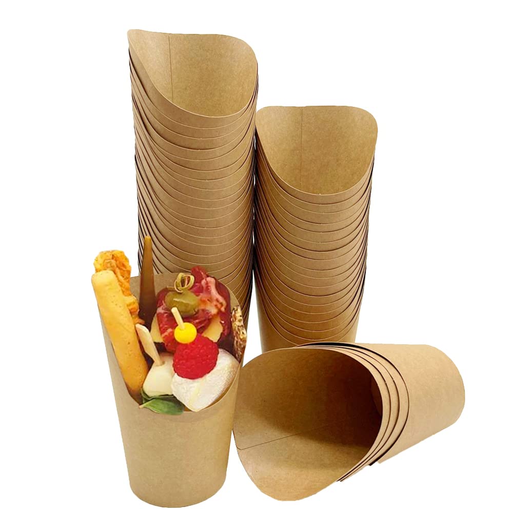 MonLiya 50 Pcs 14oz Disposal Take-Out Party Frozen Dessert Supplies Baking Cakes Egg Puff Waffle French Fries Chips Ice Cream Snacks Kraft Paper Cups Holder (50 Pcs 14oz)